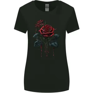 2 Roses Dripping With Blood Gothic Goth Womens Wider Cut T-Shirt
