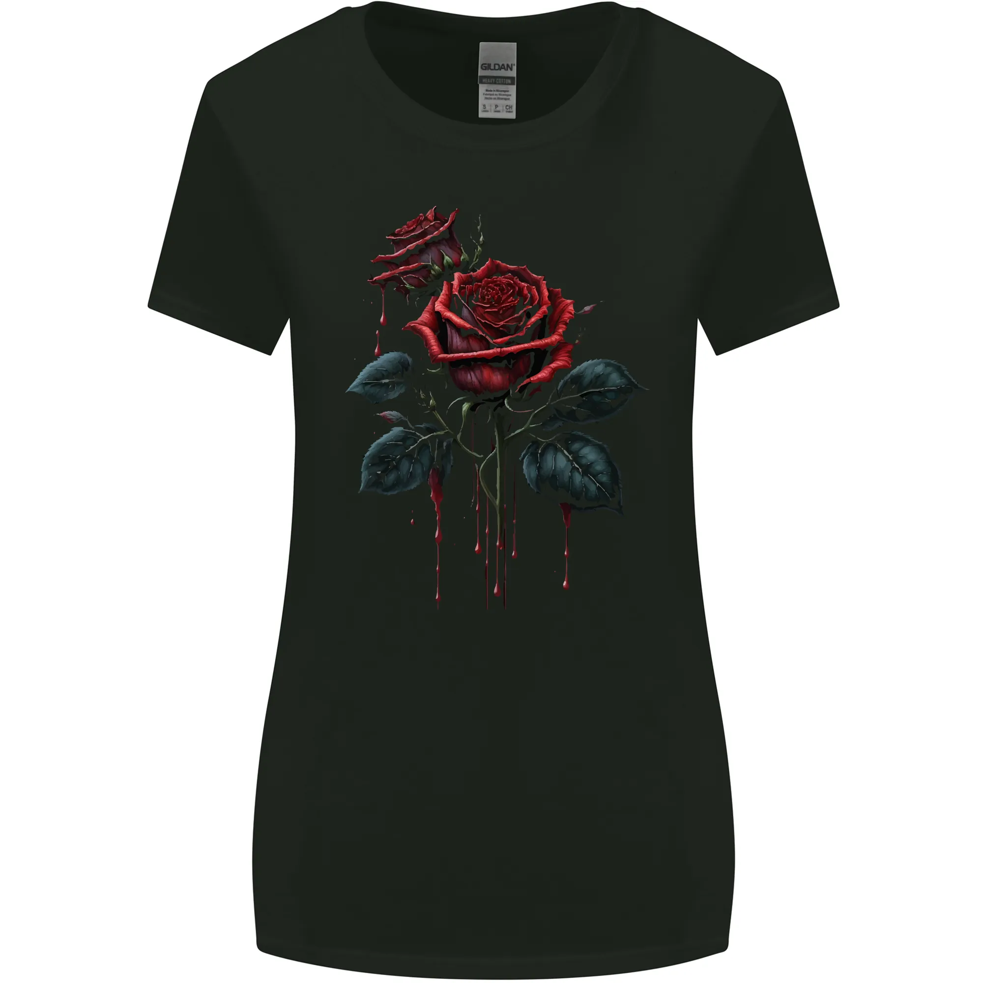 2 Roses Dripping With Blood Gothic Goth Womens Wider Cut T-Shirt
