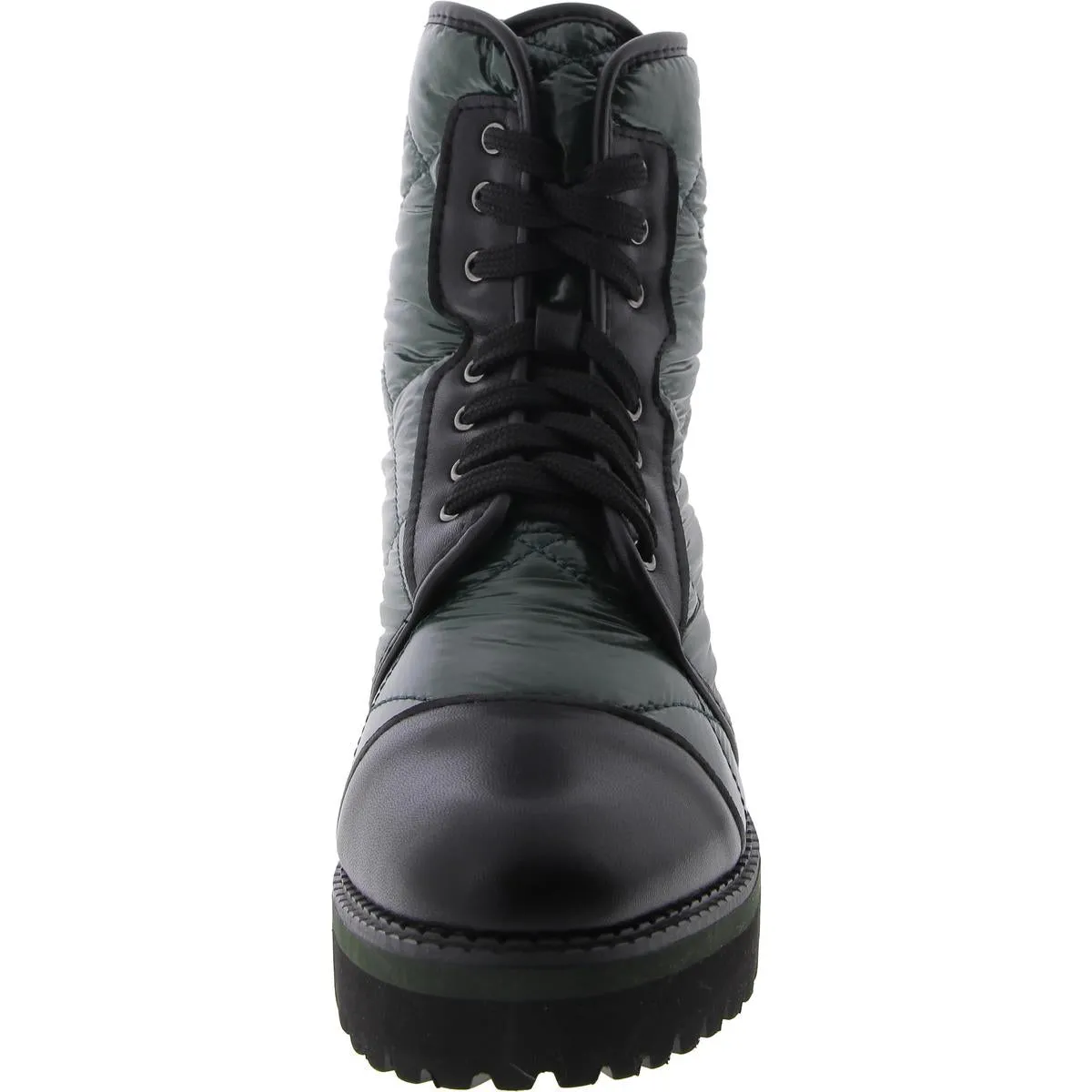 All Black Womens Puffy Lugg Ankle Outdoors Combat & Lace-up Boots