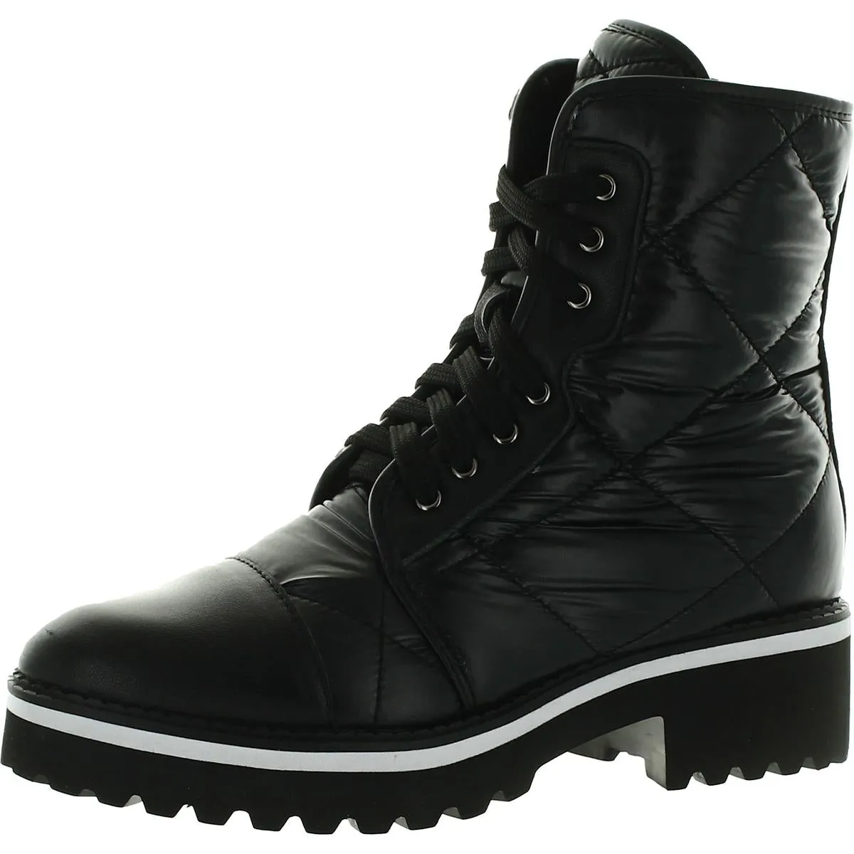 All Black Womens Puffy Lugg Ankle Outdoors Combat & Lace-up Boots