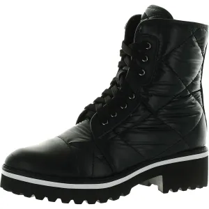 All Black Womens Puffy Lugg Ankle Outdoors Combat & Lace-up Boots
