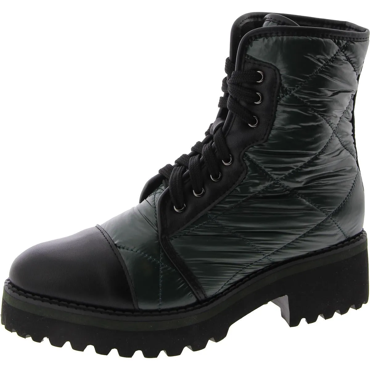 All Black Womens Puffy Lugg Ankle Outdoors Combat & Lace-up Boots