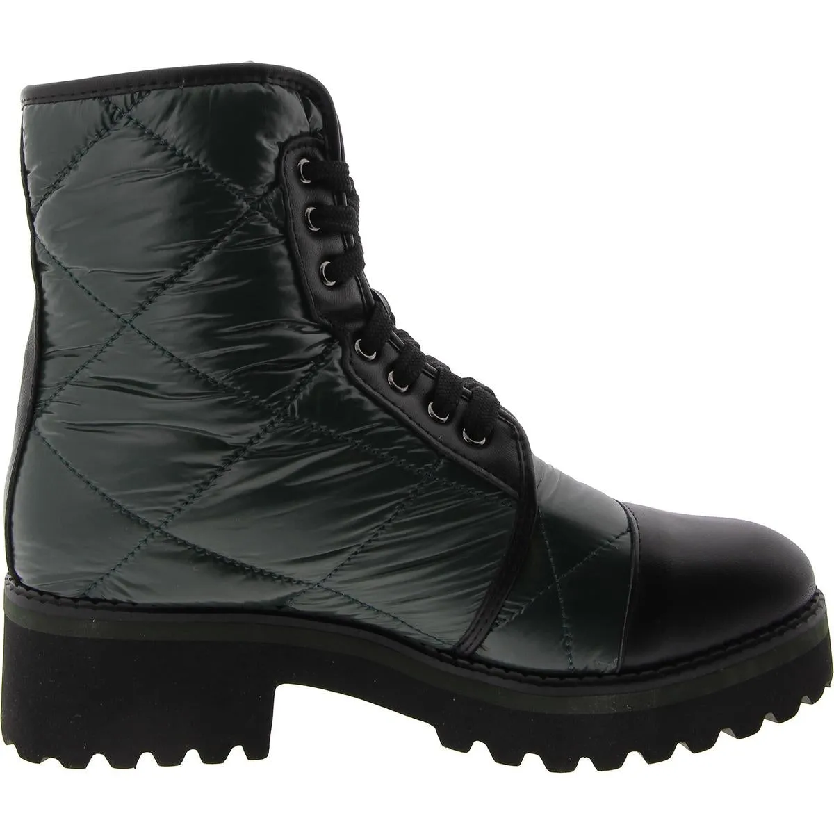 All Black Womens Puffy Lugg Ankle Outdoors Combat & Lace-up Boots
