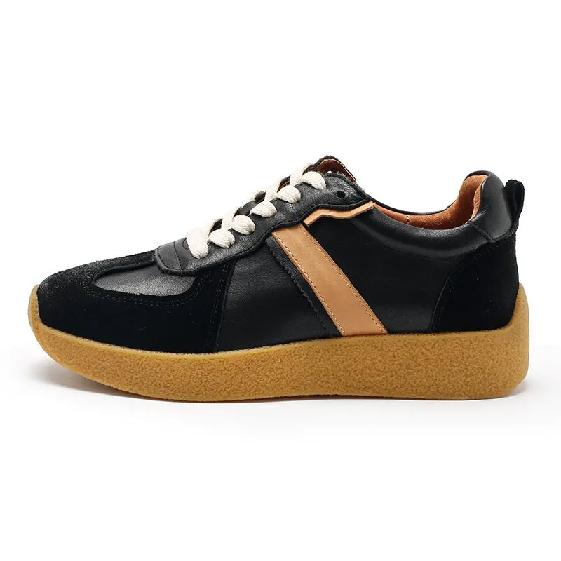 Army Trainer Leather Low-top Sneakers for Women Color Blocking with Stripe  in 5 Colors