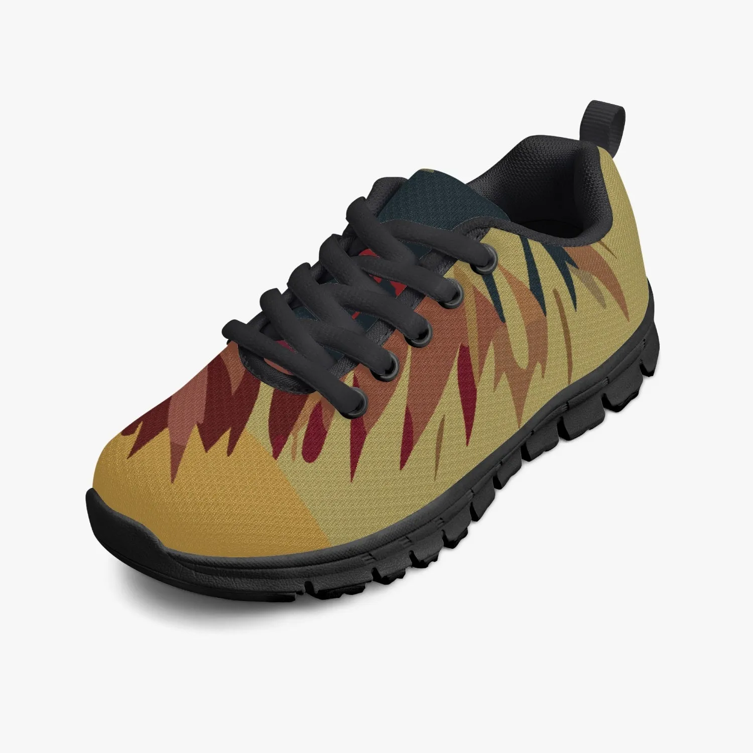 Baskets légères en maille pour Enfant, noires "Arbre noir rouge jaune"(217)