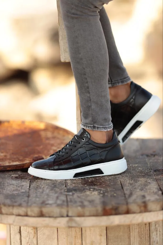 Black Crocodile Pattern Sneakers for Men | GentWith.com