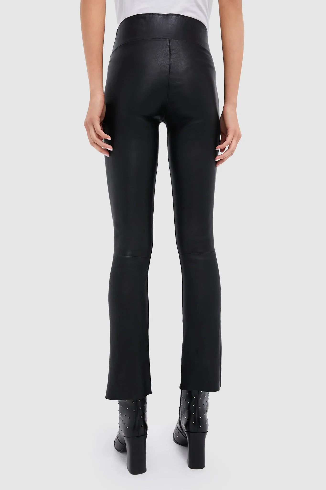 Black Leather Ankle Flare Legging