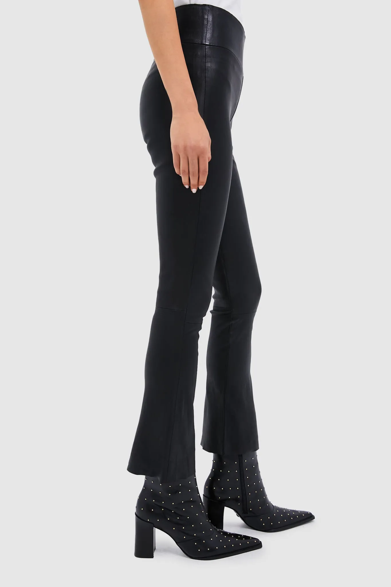 Black Leather Ankle Flare Legging
