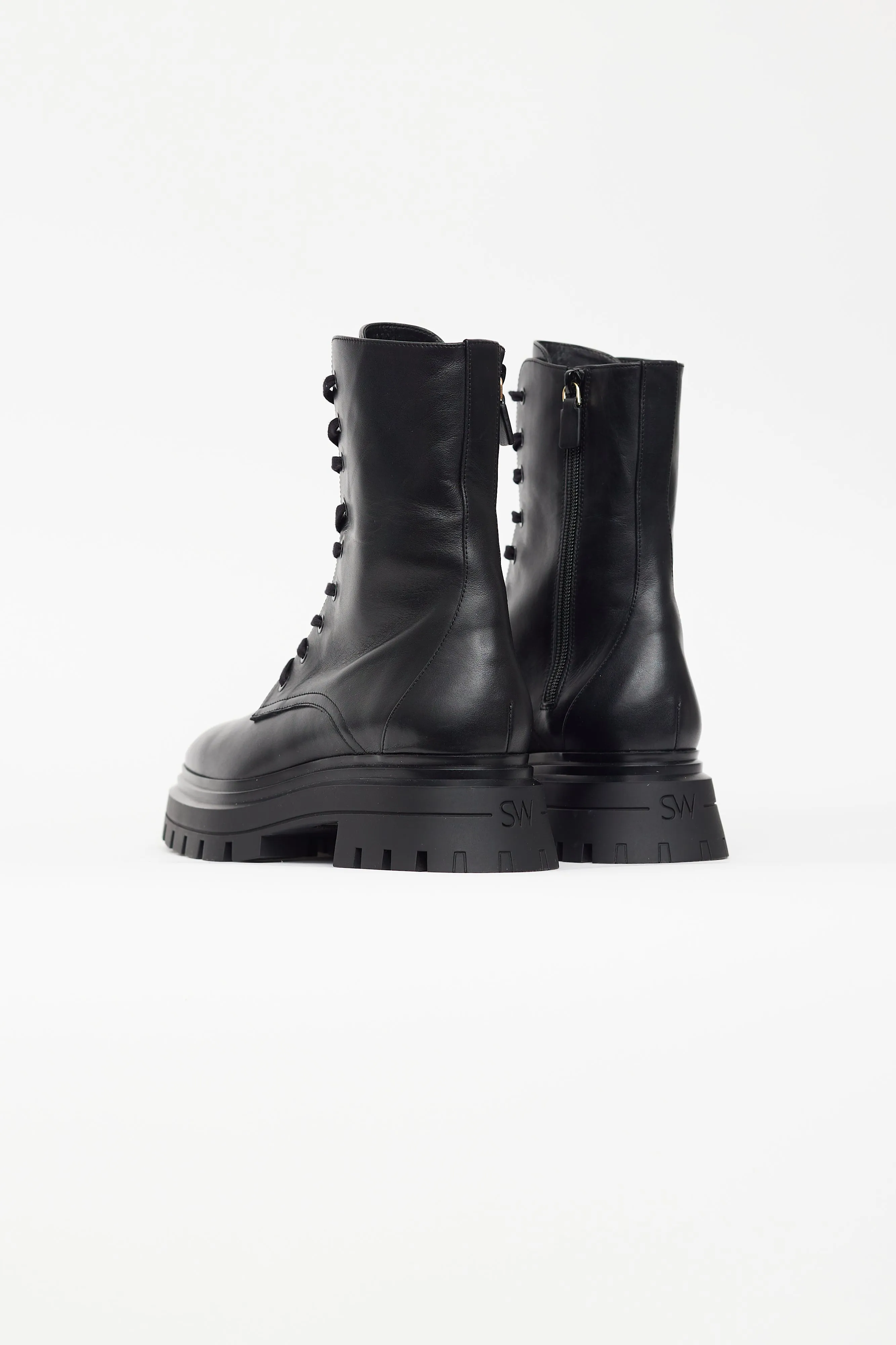 Black Leather Combat Ankle Boot
