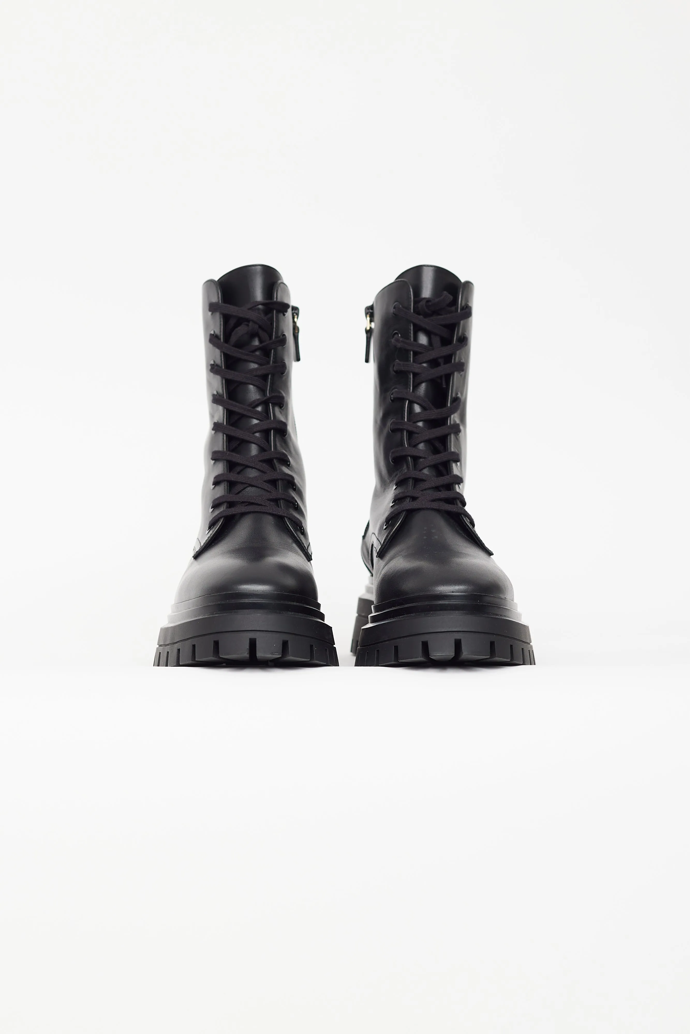 Black Leather Combat Ankle Boot