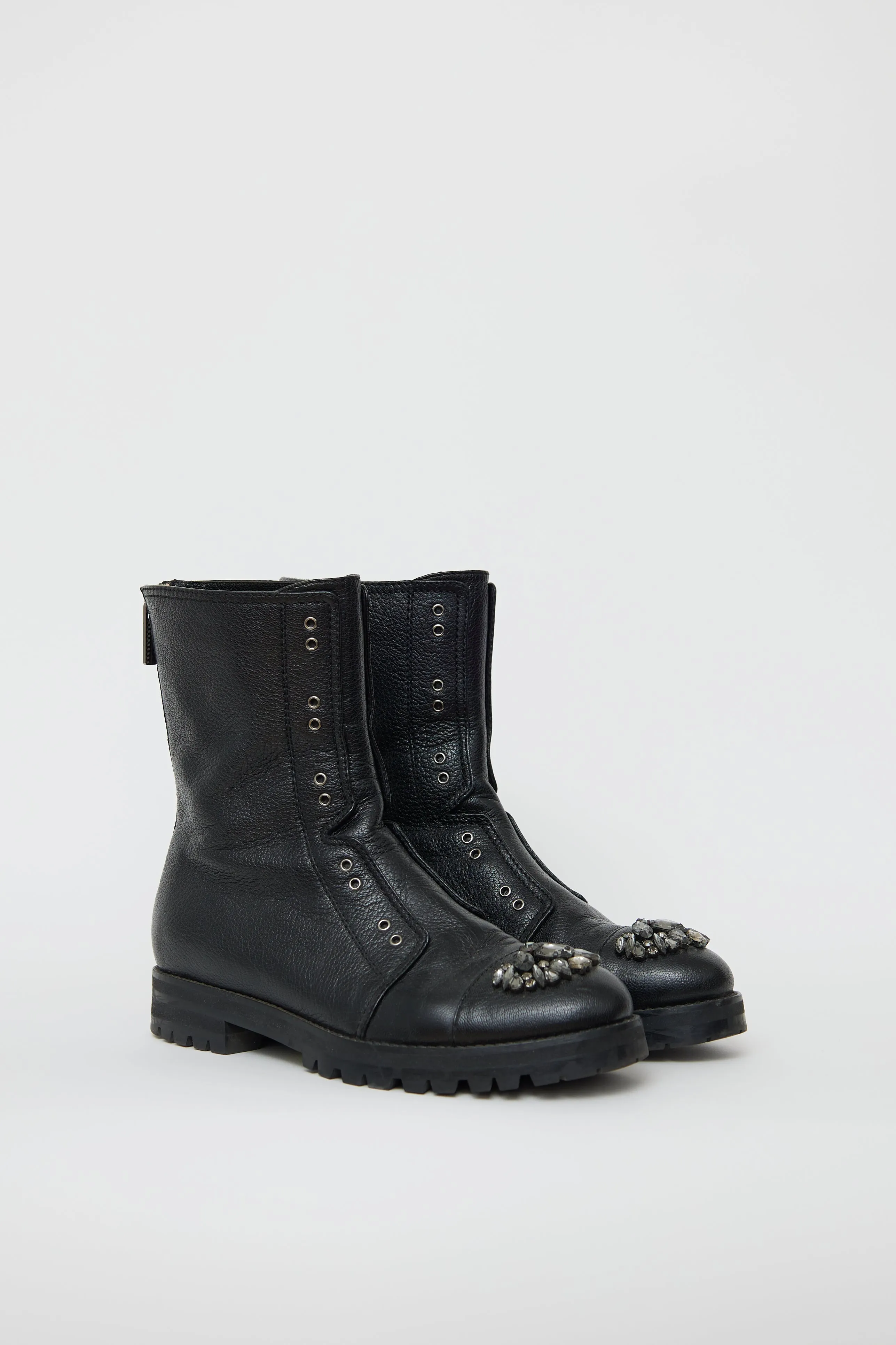 Black Leather Hatcher Jewel Combat Boot