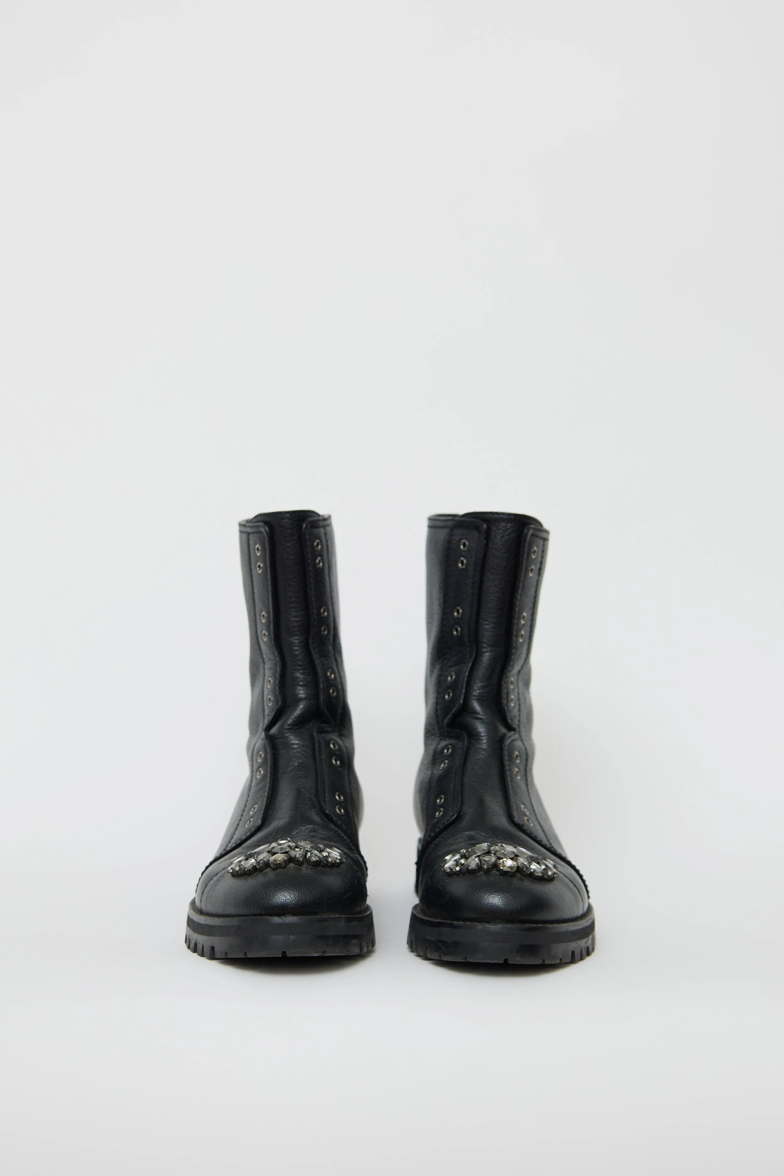 Black Leather Hatcher Jewel Combat Boot