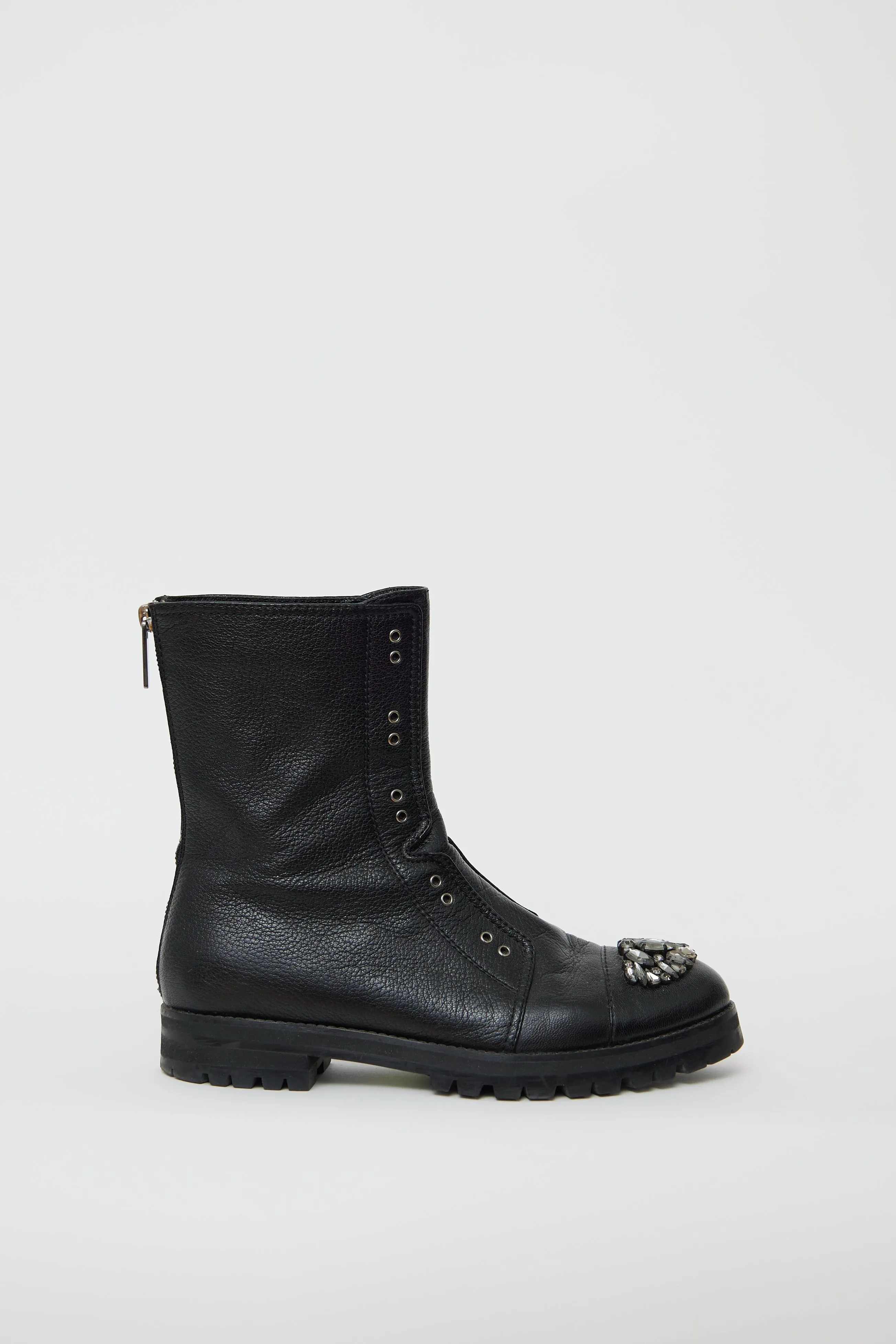 Black Leather Hatcher Jewel Combat Boot
