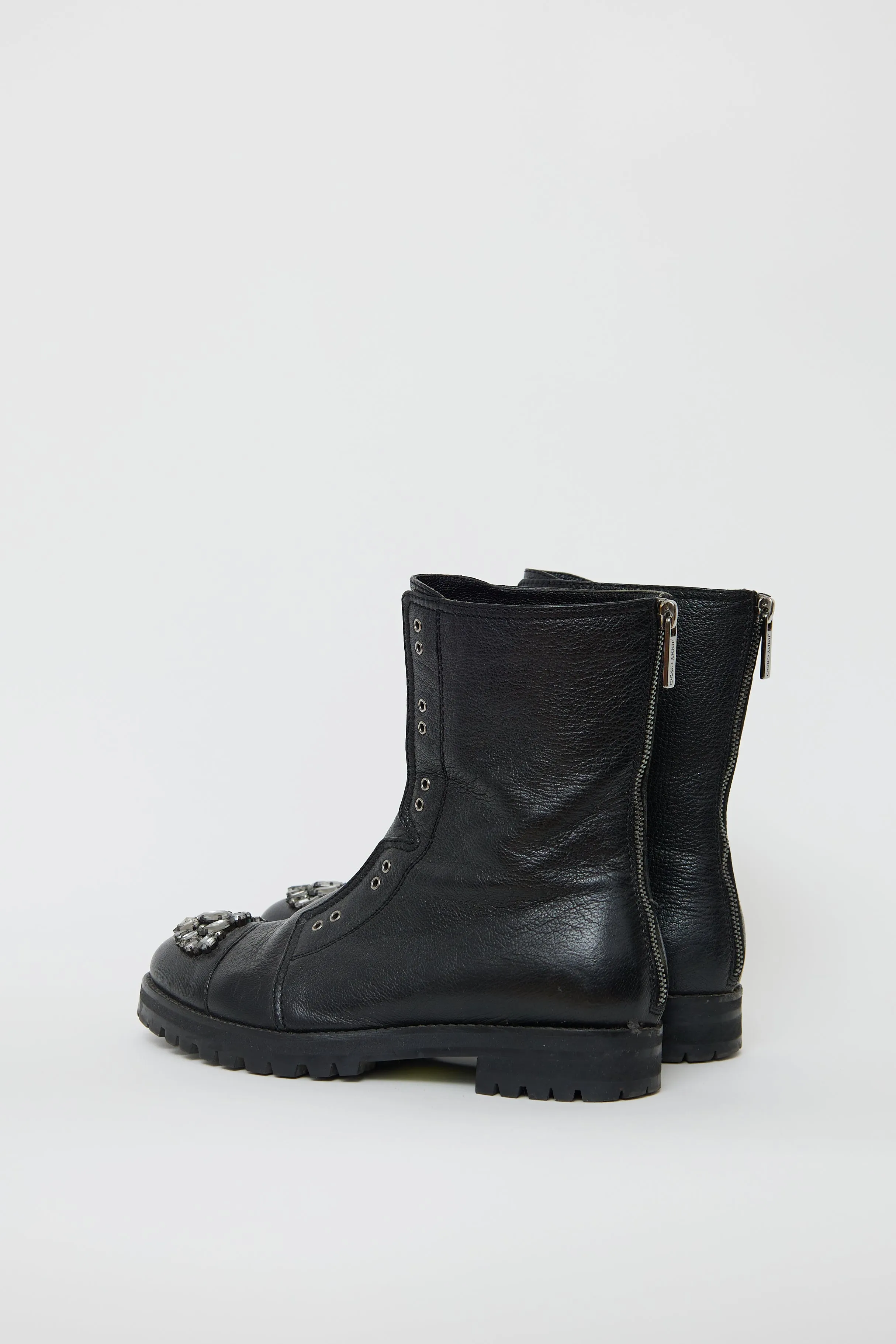 Black Leather Hatcher Jewel Combat Boot