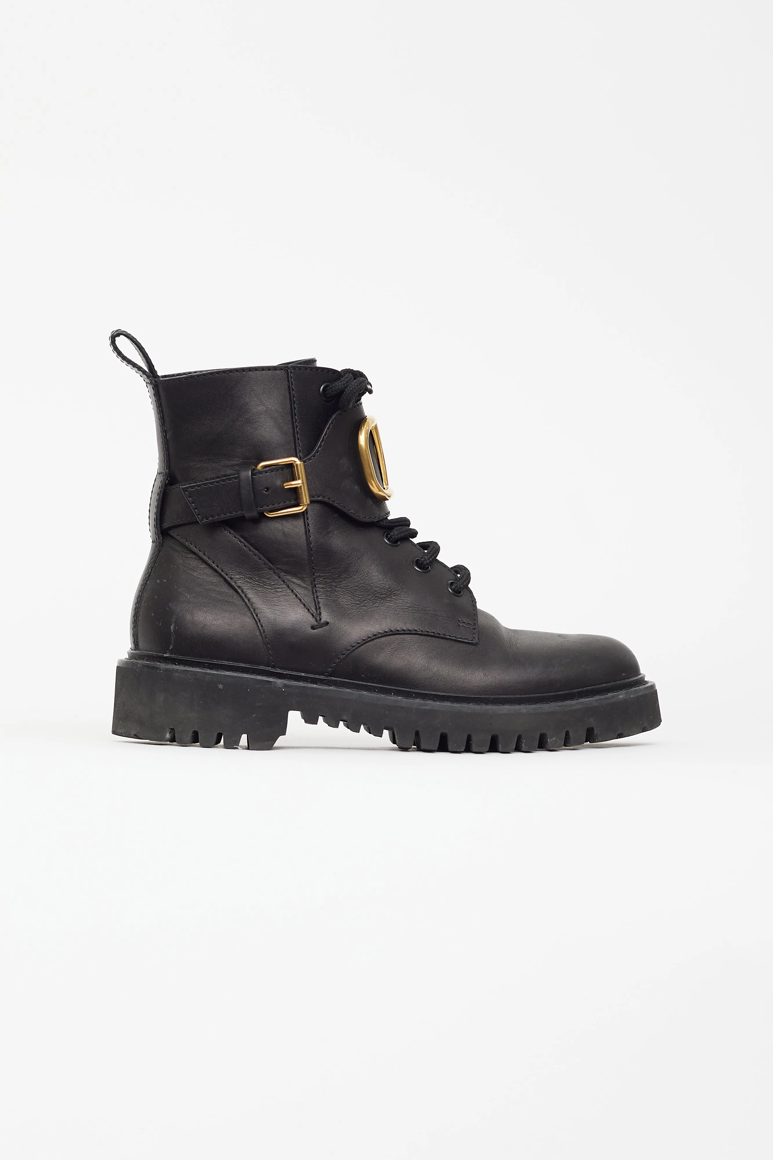 Black Leather VLogo Combat Boot
