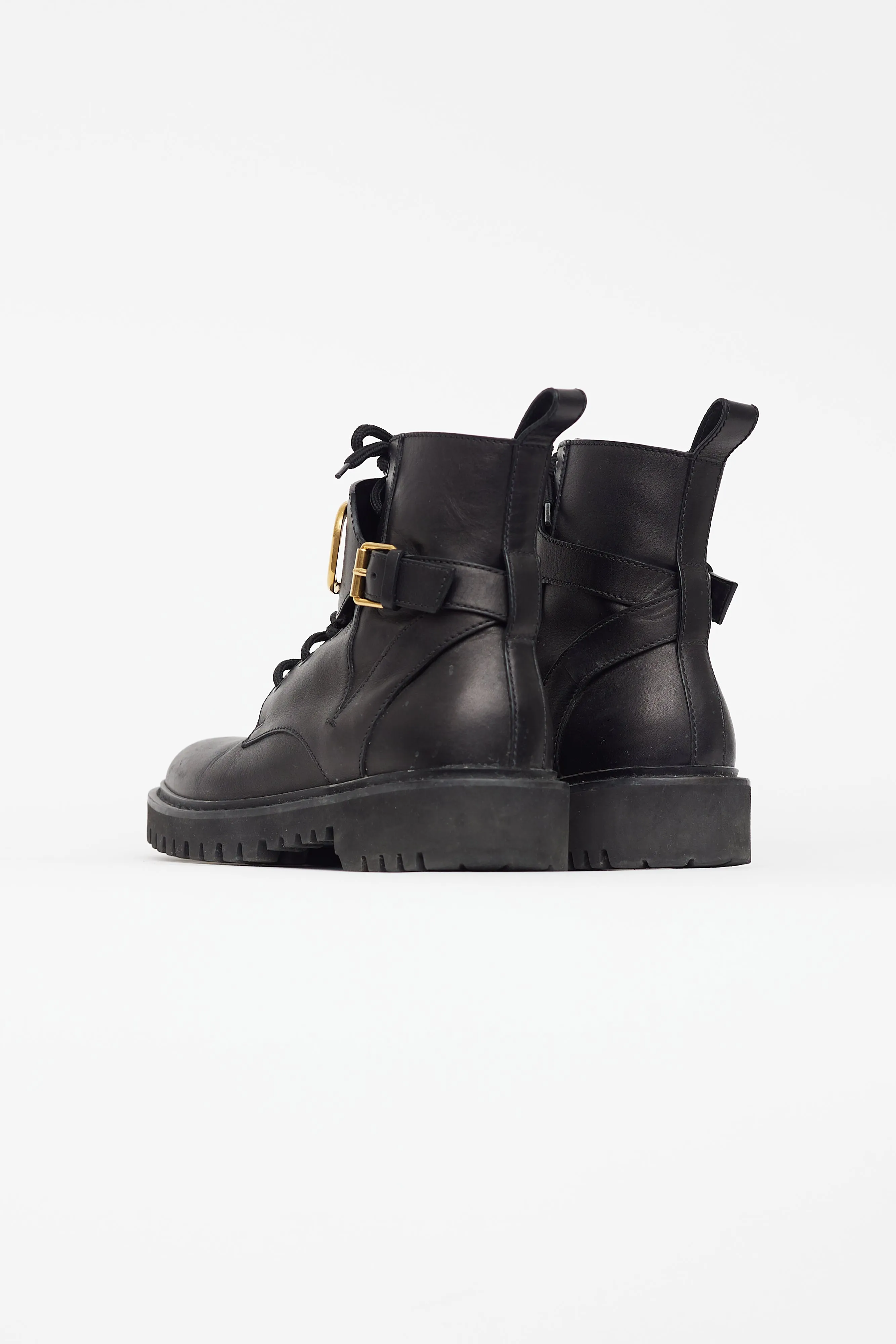 Black Leather VLogo Combat Boot