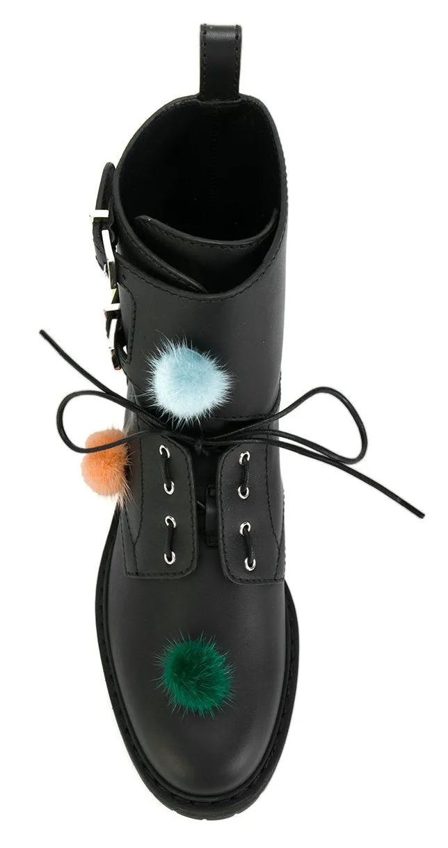 Black Pom Pom Combat Boots