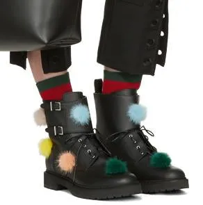 Black Pom Pom Combat Boots