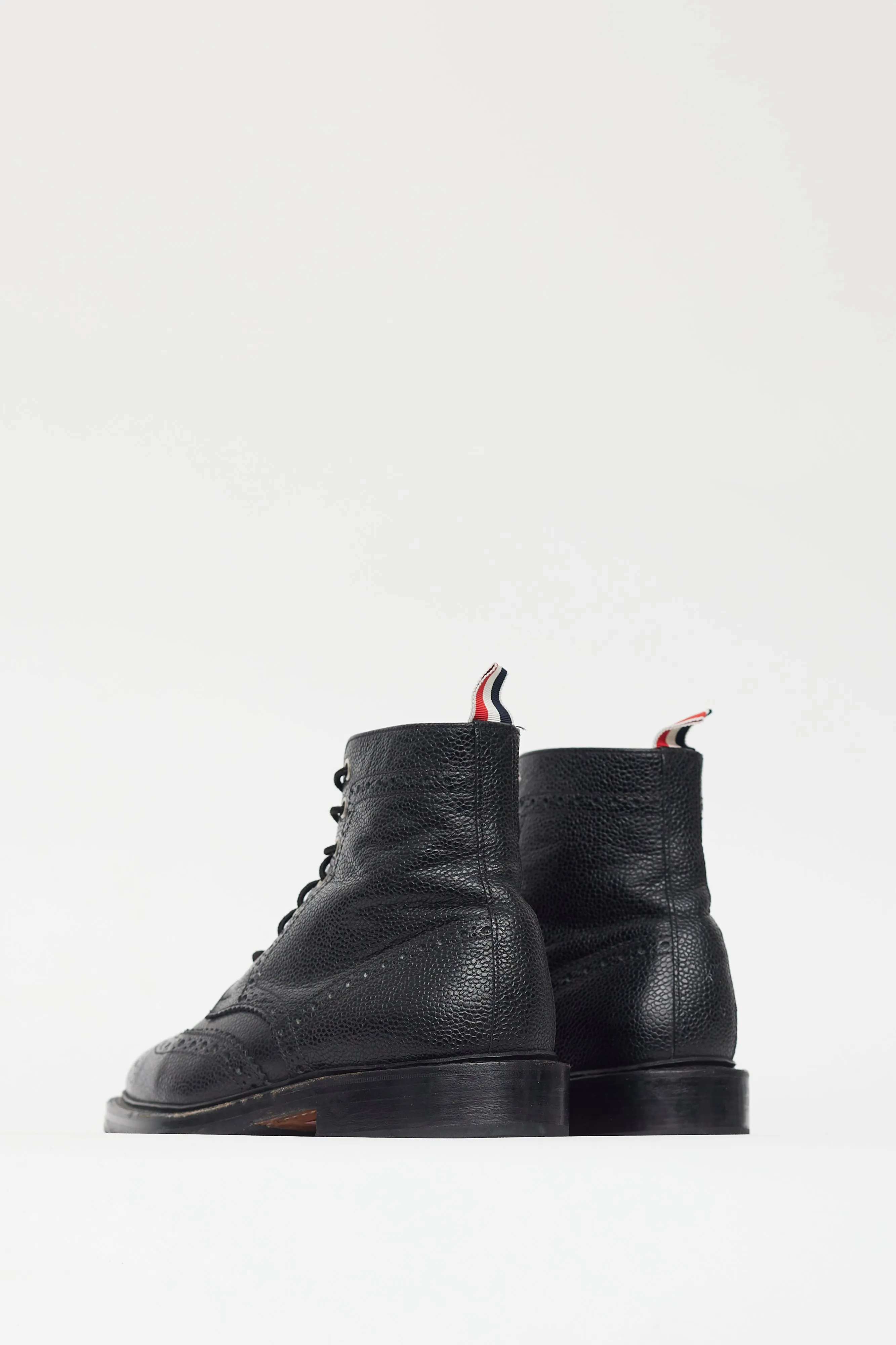 Black Textured Leather Eyelet Cutout Boot