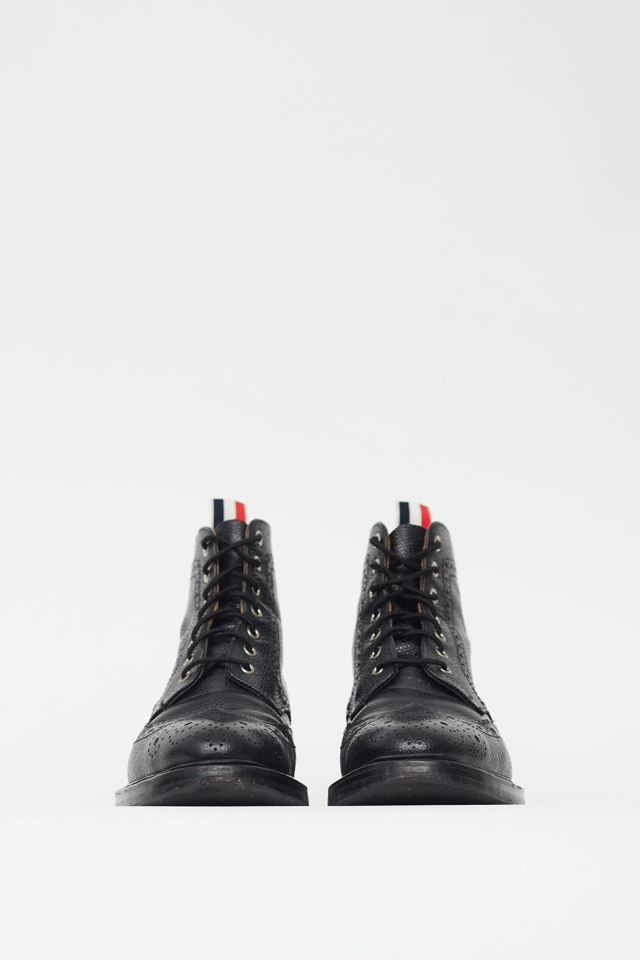 Black Textured Leather Eyelet Cutout Boot