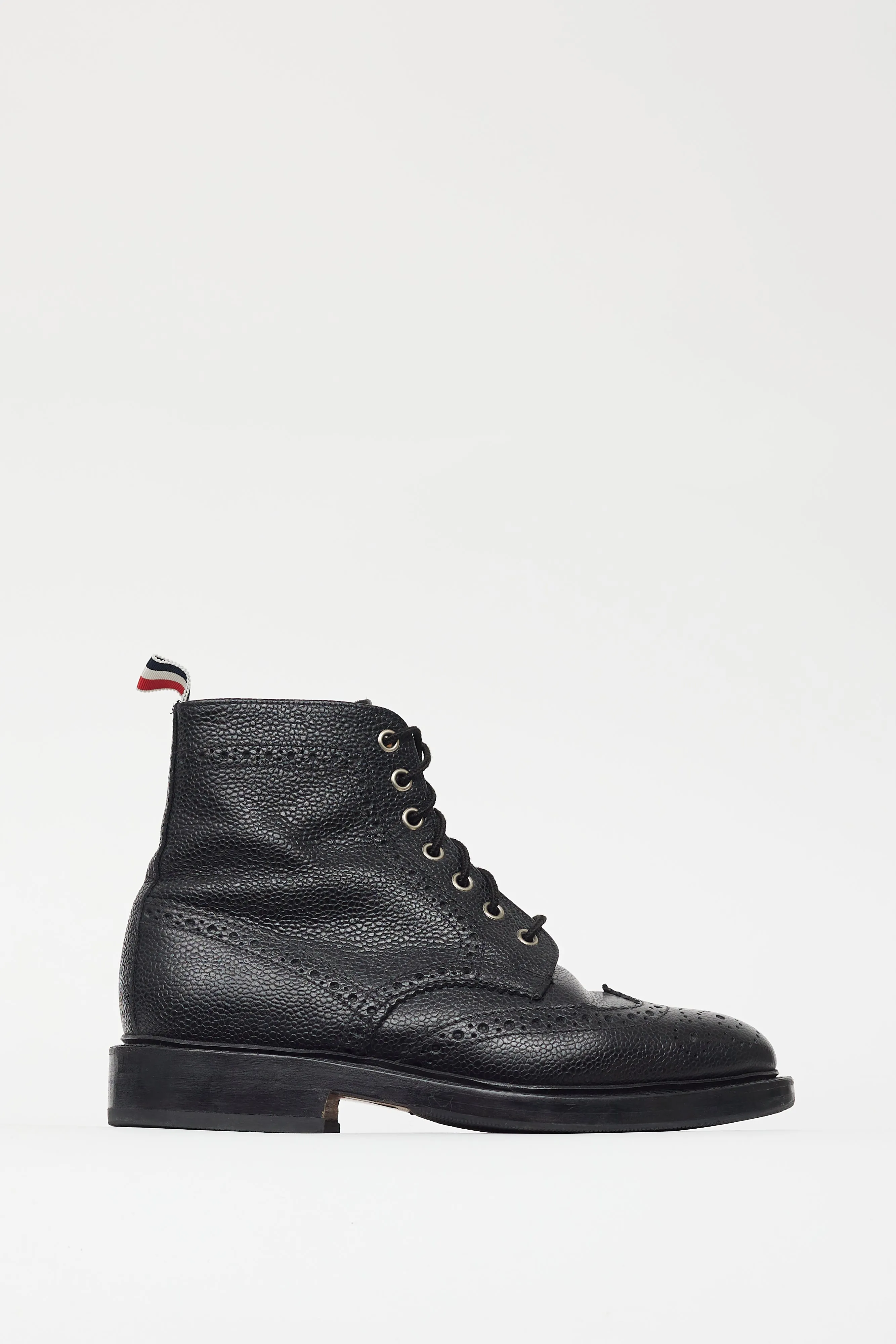 Black Textured Leather Eyelet Cutout Boot
