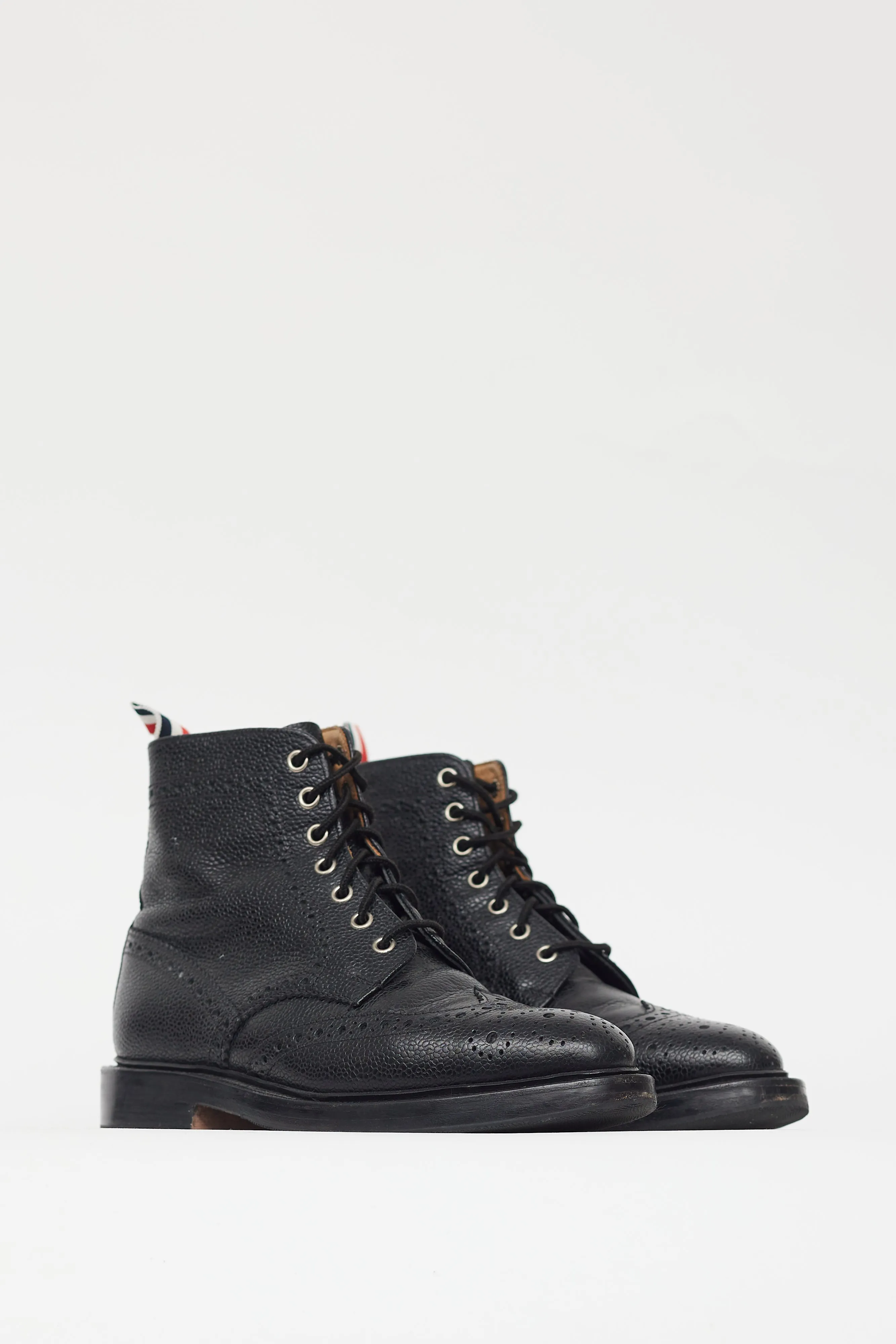 Black Textured Leather Eyelet Cutout Boot