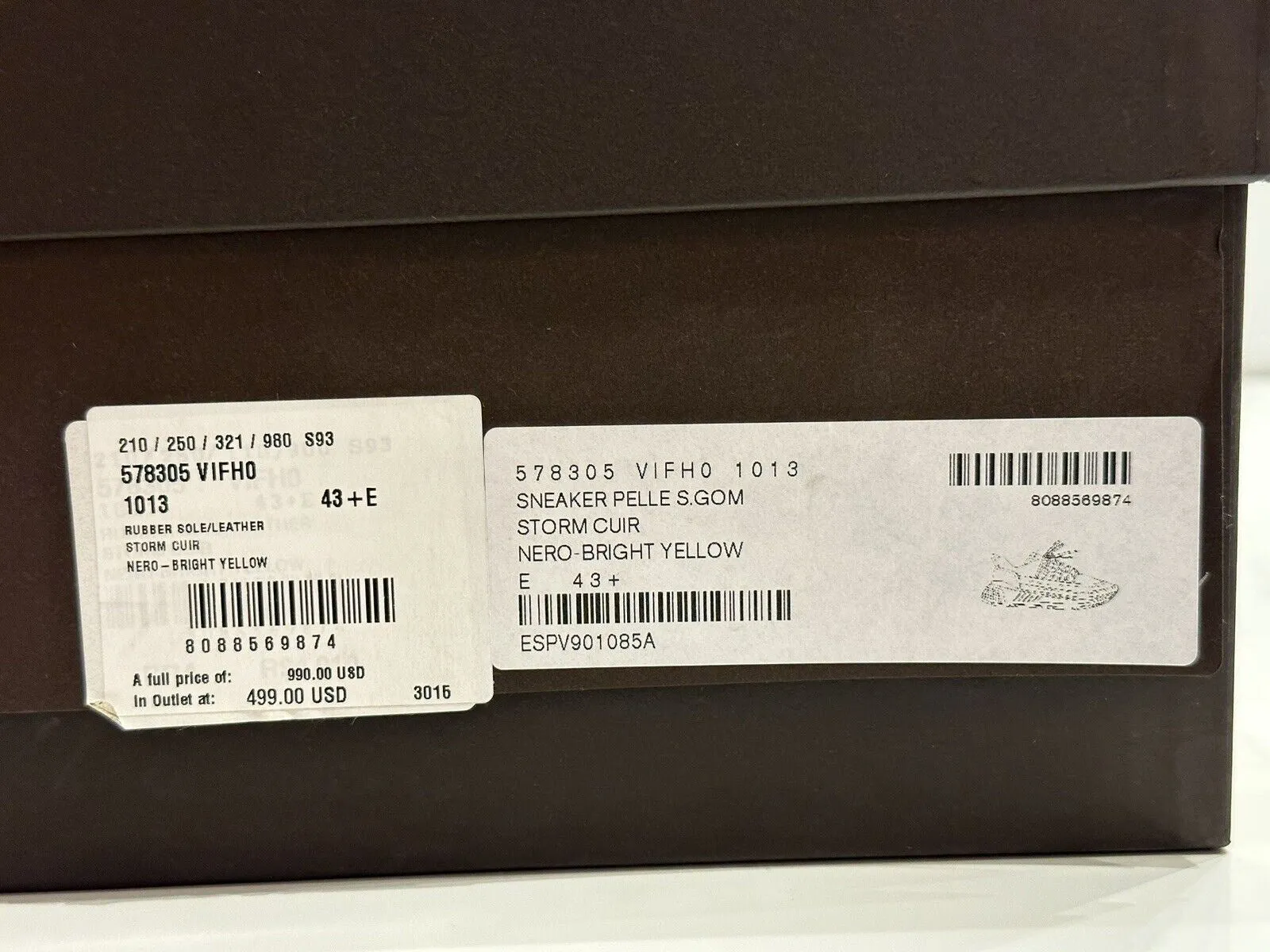 Bottega Veneta Mens Leather Black/Yellow Sneakers 10.5 US 578305 1013 NIB $950