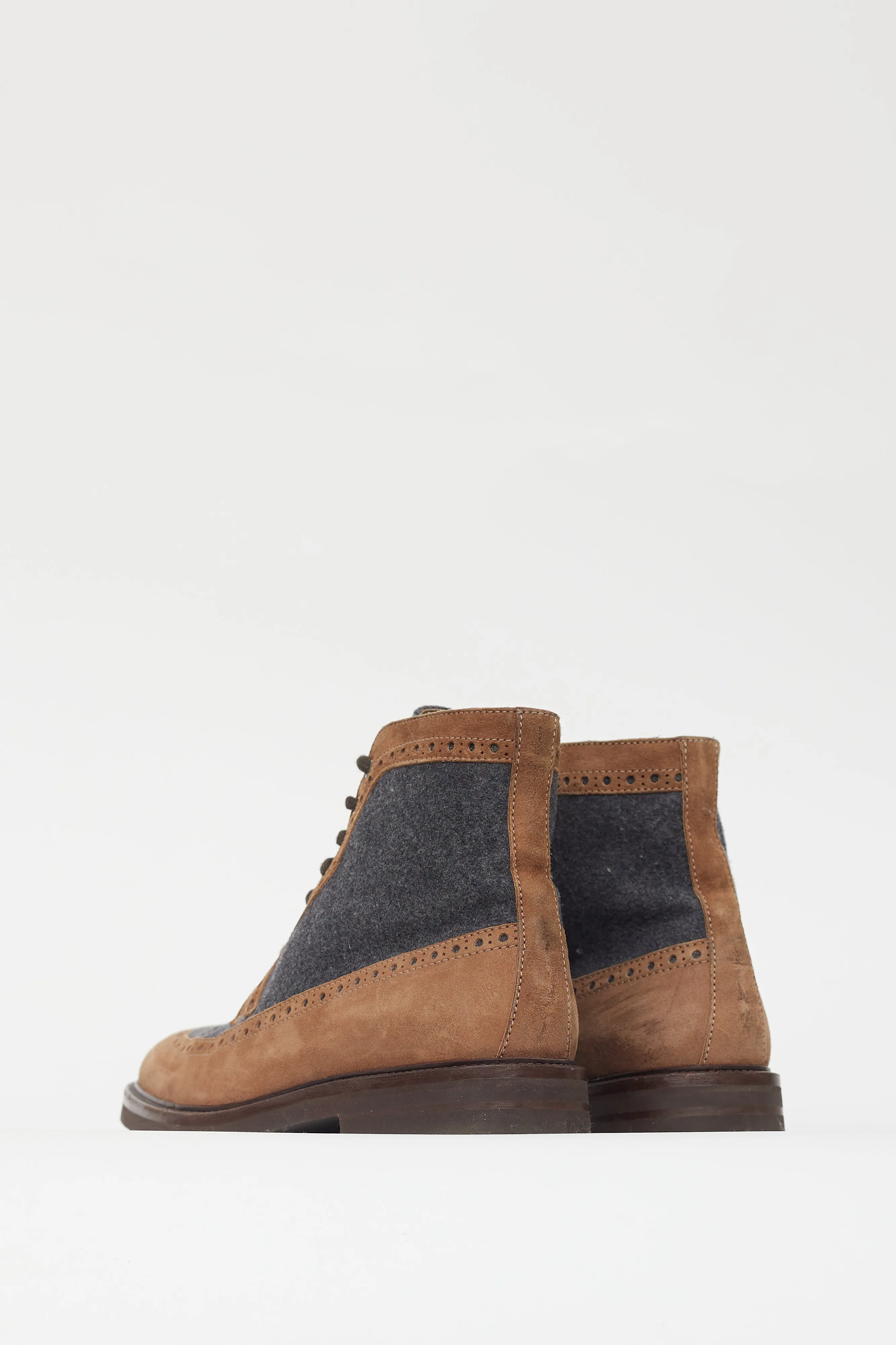 Brown & Grey Suede Eyelet Cutout Boot