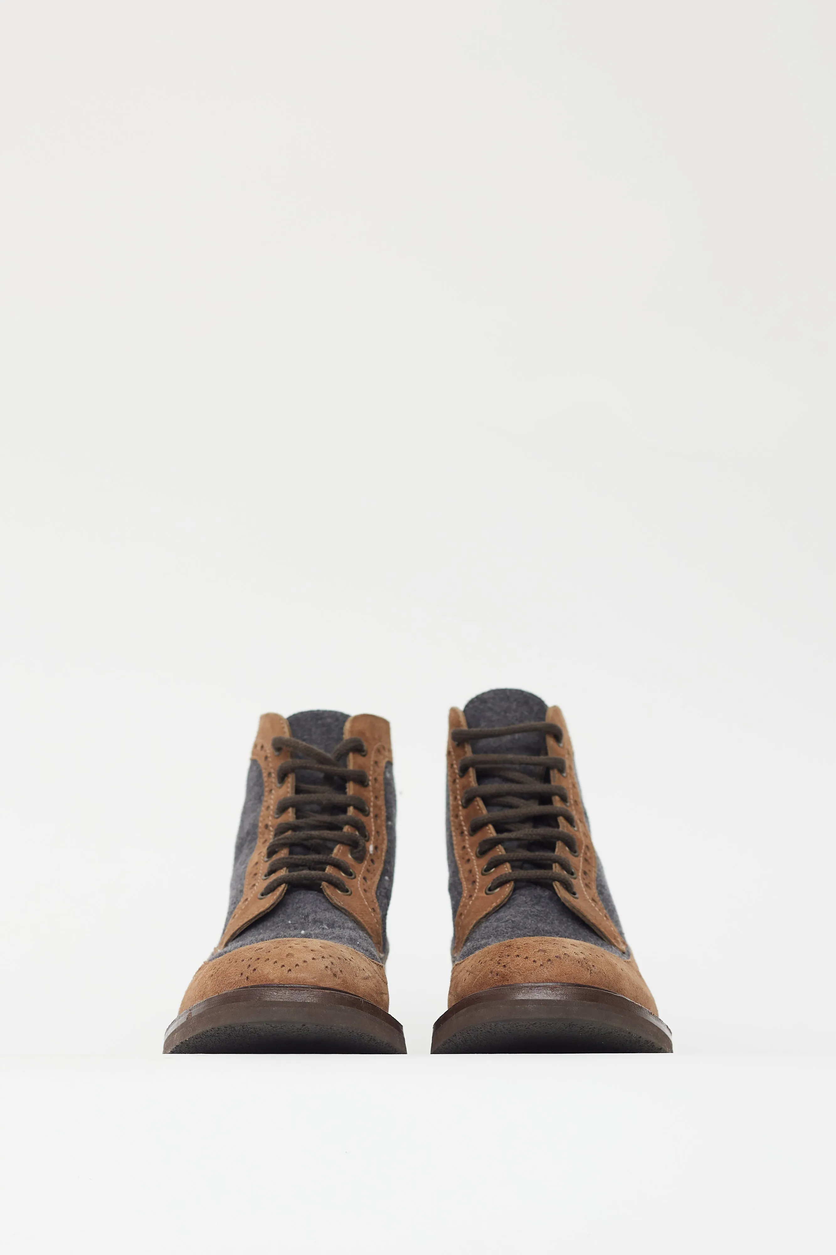 Brown & Grey Suede Eyelet Cutout Boot