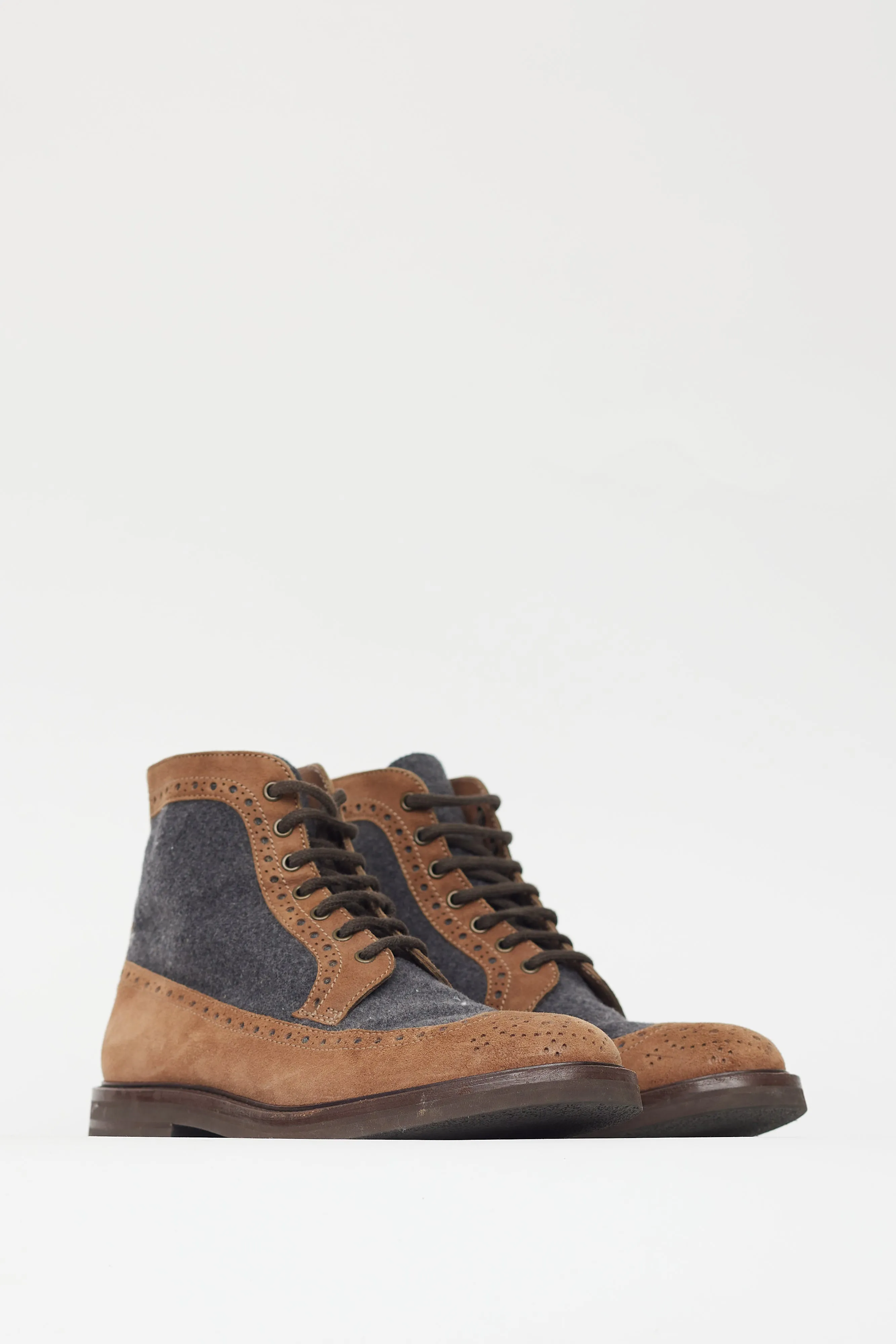 Brown & Grey Suede Eyelet Cutout Boot