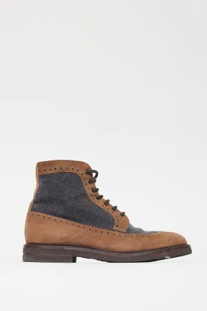 Brown & Grey Suede Eyelet Cutout Boot