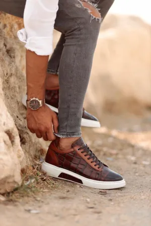 Brown Crocodile Pattern Sneakers for Men | GentWith.com