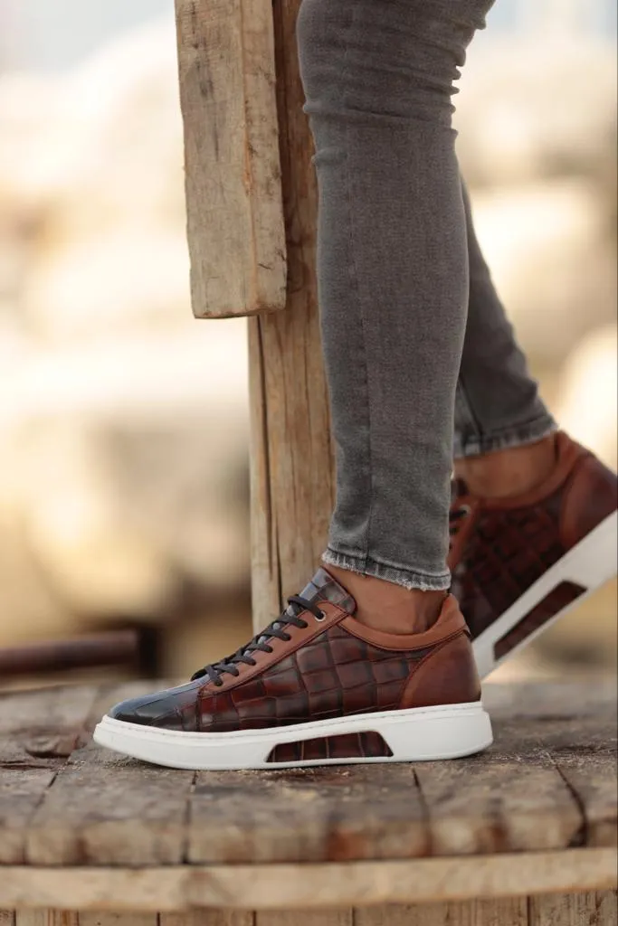 Brown Crocodile Pattern Sneakers for Men | GentWith.com