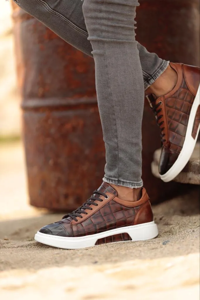 Brown Crocodile Pattern Sneakers for Men | GentWith.com