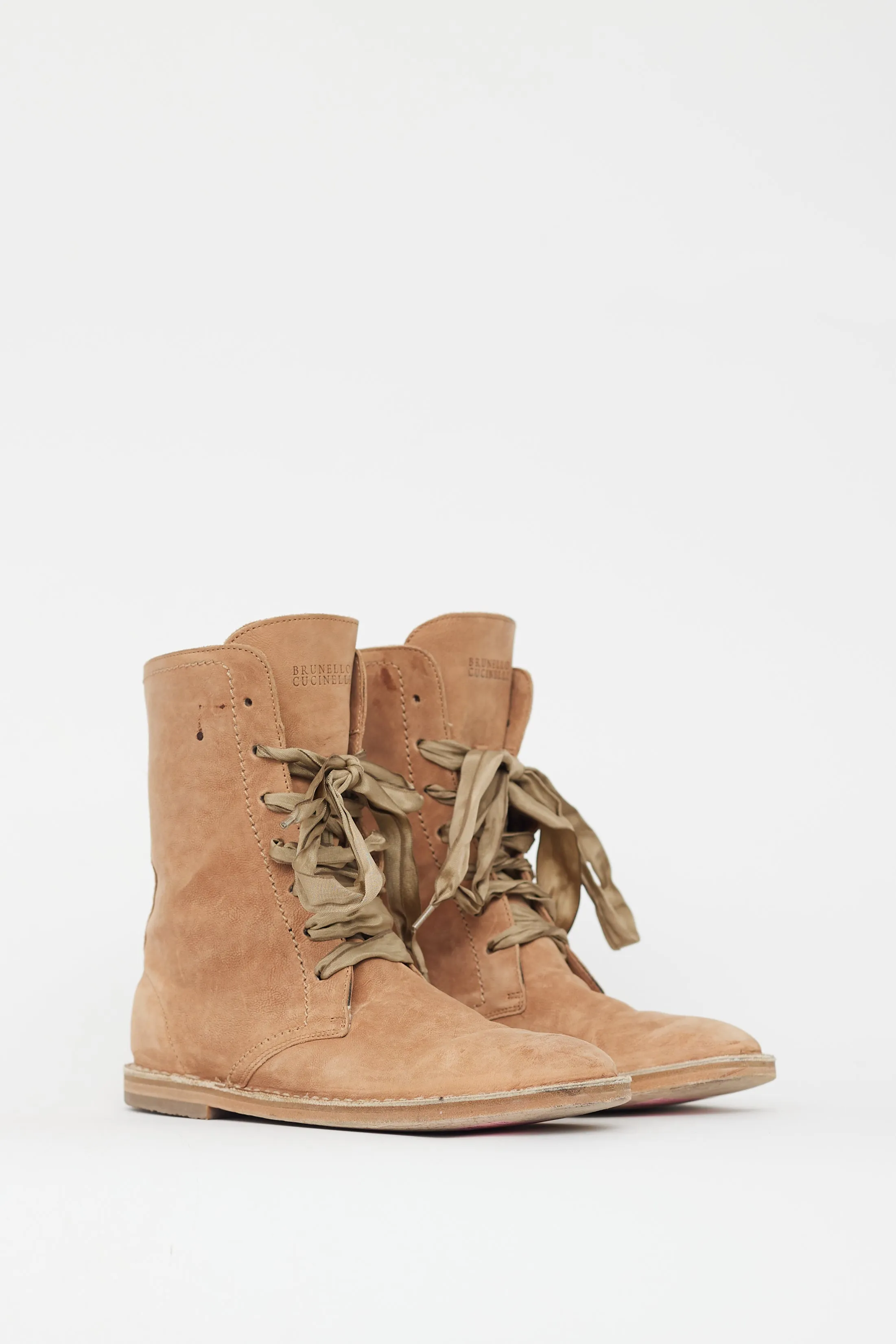 Brown Leather Ribbon Lace Up Boot