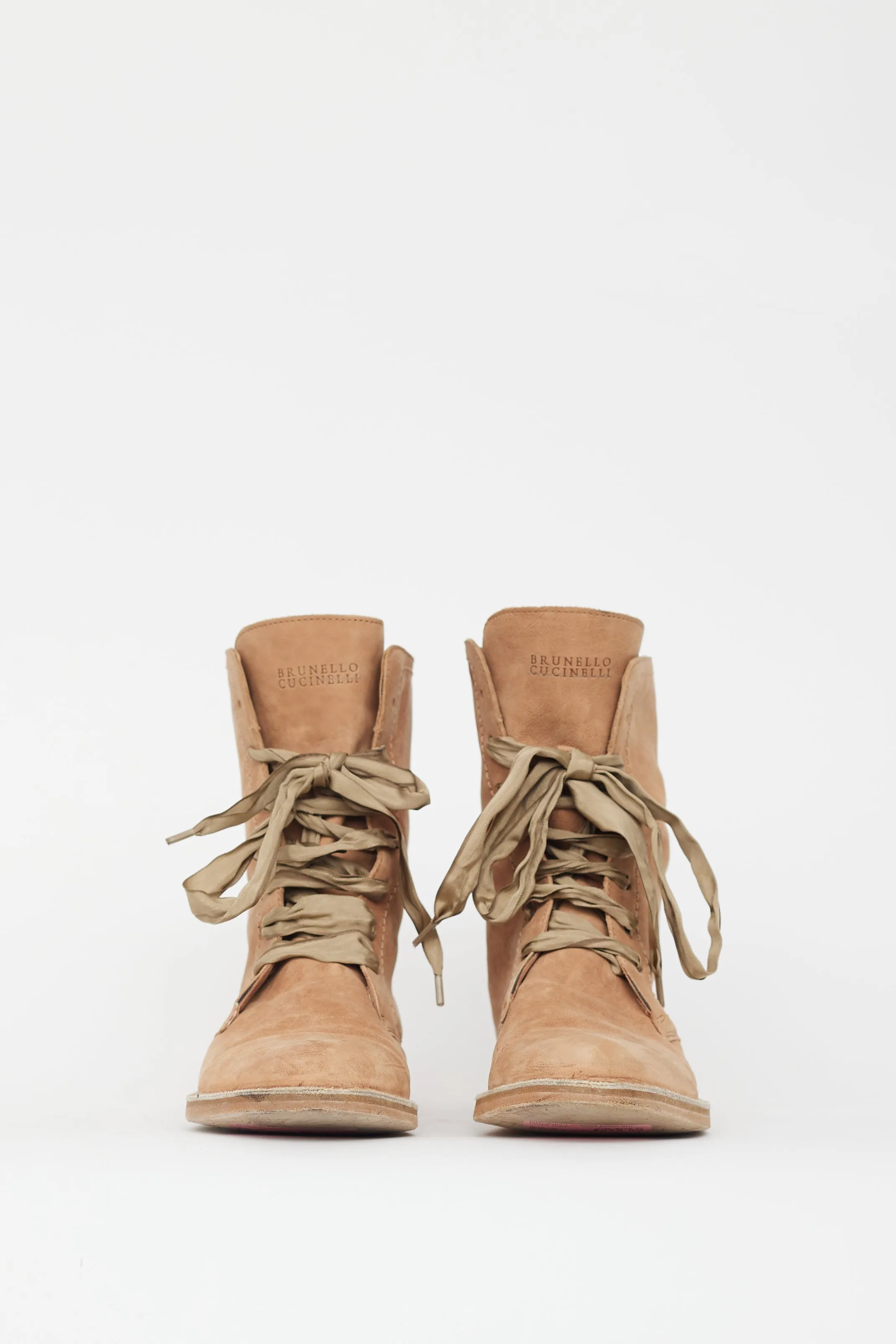 Brown Leather Ribbon Lace Up Boot