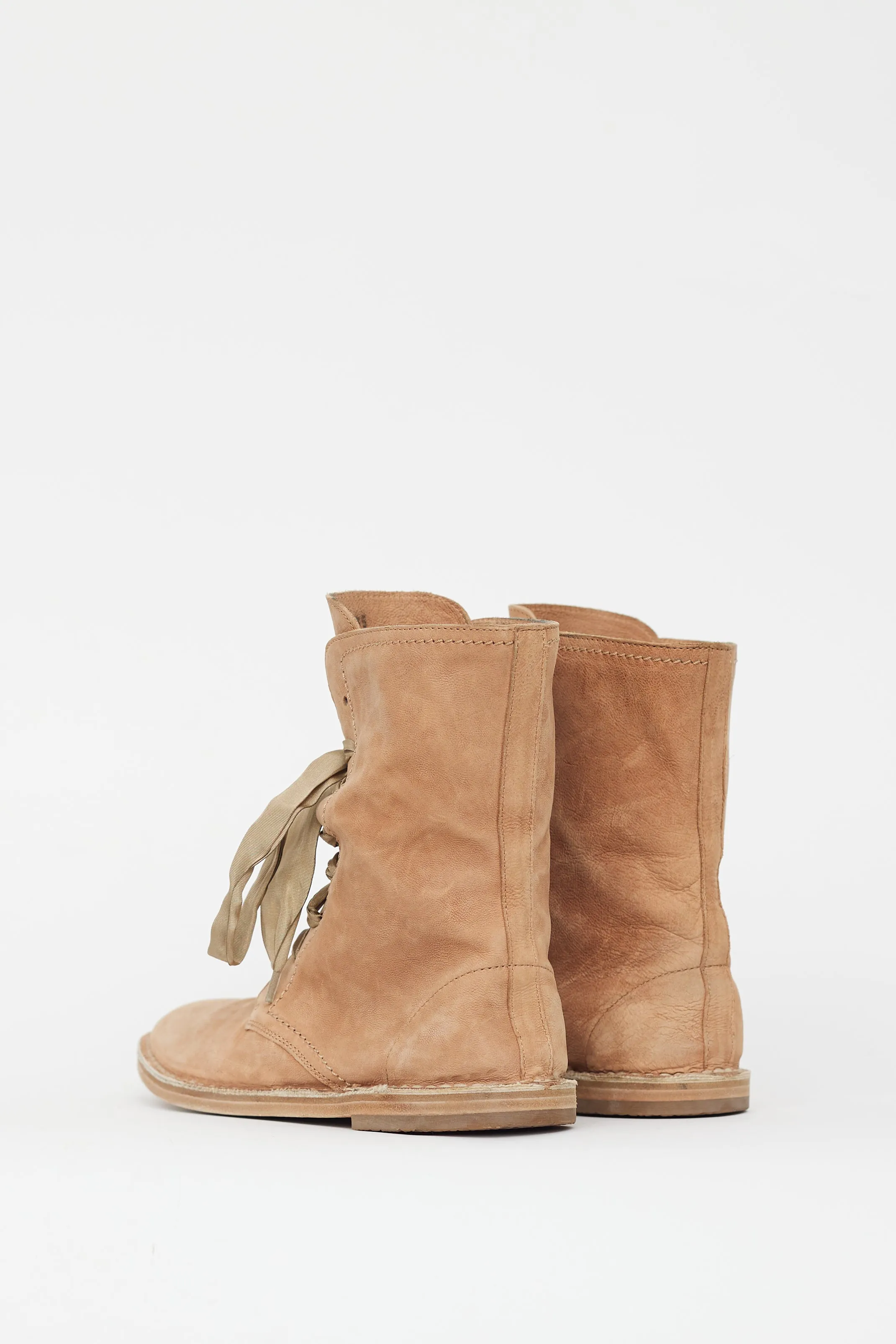 Brown Leather Ribbon Lace Up Boot