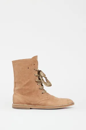 Brown Leather Ribbon Lace Up Boot
