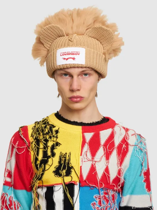 Charles Jeffrey LOVERBOY   Chunky Lion cotton beanie 