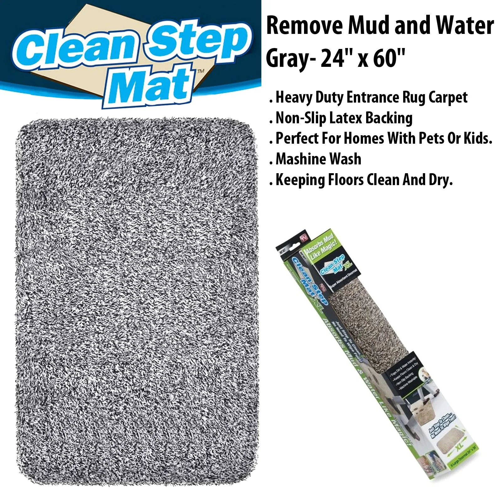 Clean Stepping Mud & Dirt Trap Runner- Gray