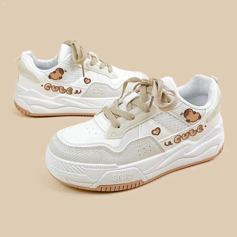 *CLEARANCE* Ultra Cute Capybara White Sneakers - Women's