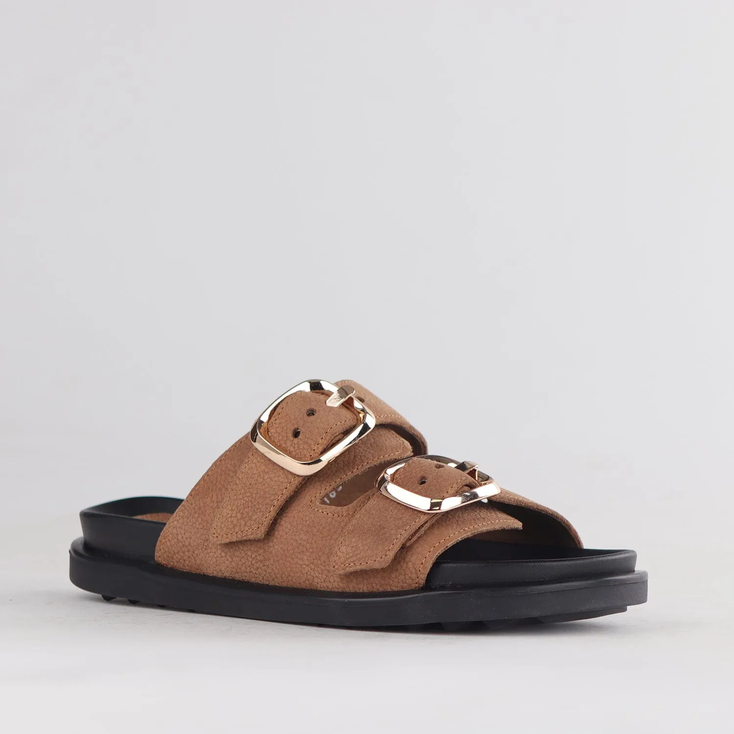 Double Buckle Birk Mules in Tobacco - 12681