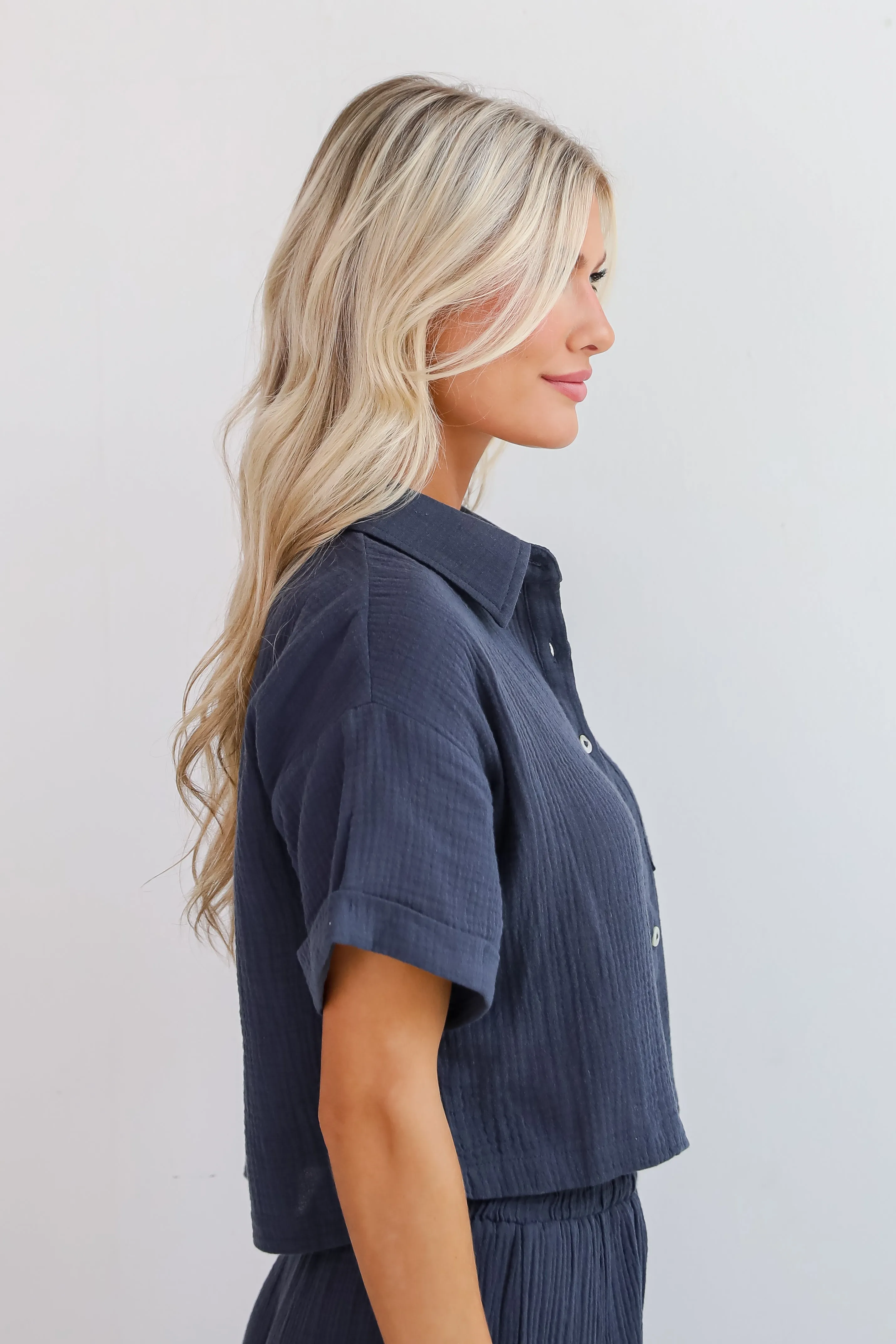 FINAL SALE - Too Perfect Charcoal Linen Blouse
