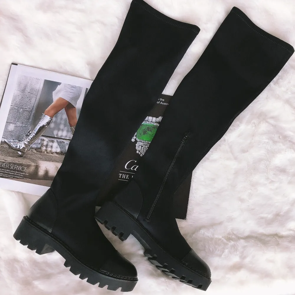 Harajuku Chunky Sole Long Nylon Boots