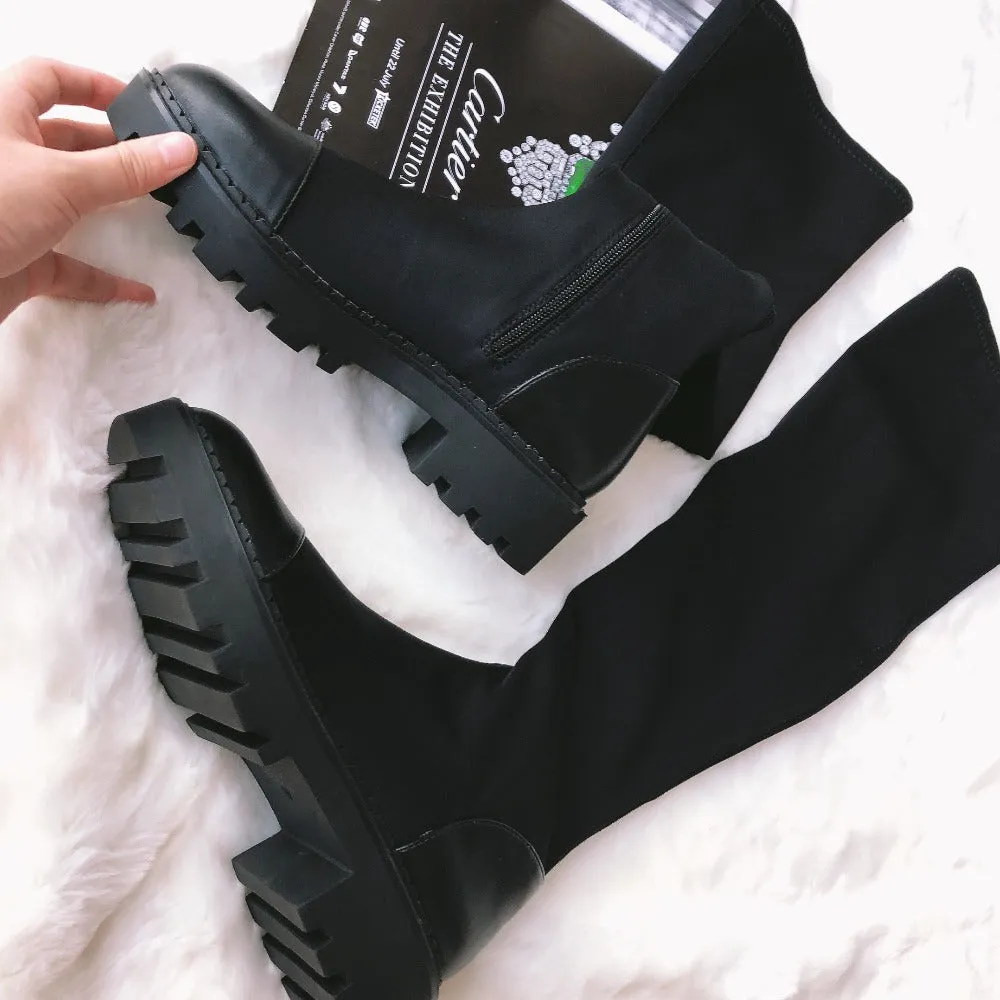 Harajuku Chunky Sole Long Nylon Boots