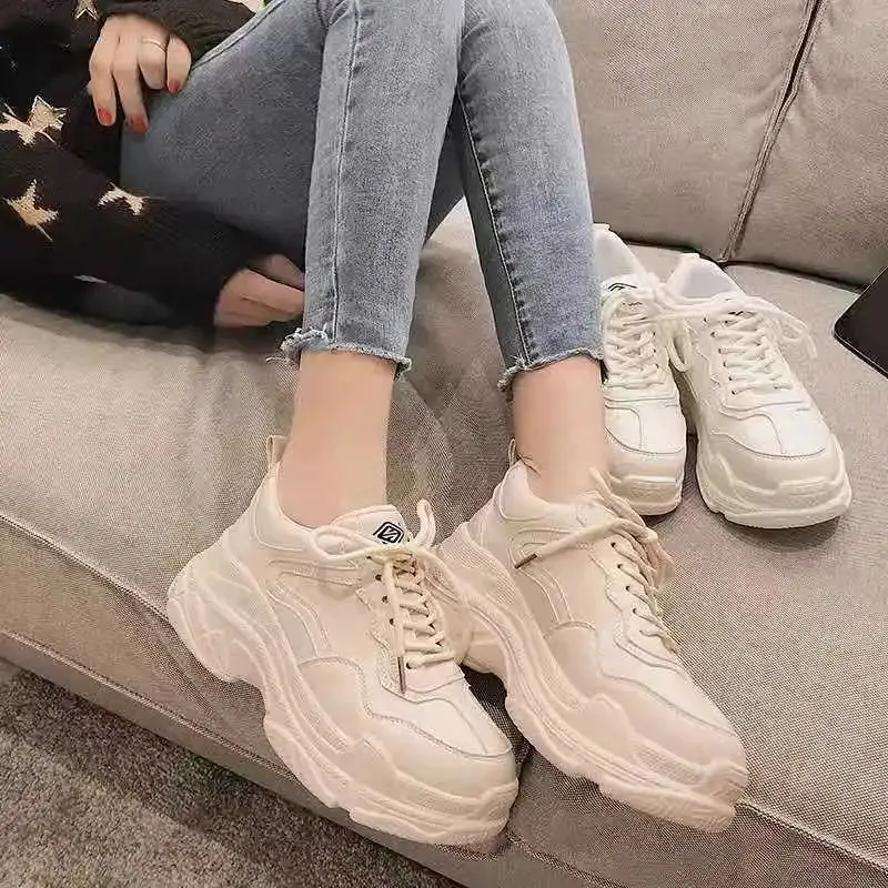Joskaa 2024 New White Platform Sneakers For Work