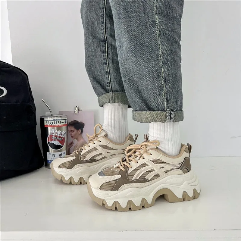 Joskaa Women Chunky Sneakers Thick Bottom Platform Fashion Mesh Casual Shoes Comfortable Vulcanize Running Walking Female Shoes