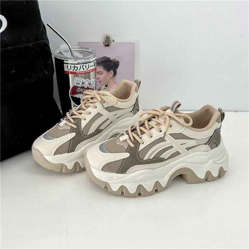Joskaa Women Chunky Sneakers Thick Bottom Platform Fashion Mesh Casual Shoes Comfortable Vulcanize Running Walking Female Shoes
