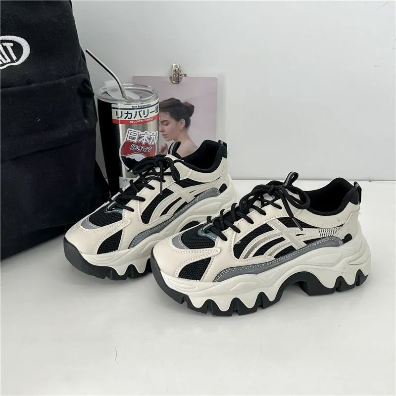 Joskaa Women Chunky Sneakers Thick Bottom Platform Fashion Mesh Casual Shoes Comfortable Vulcanize Running Walking Female Shoes