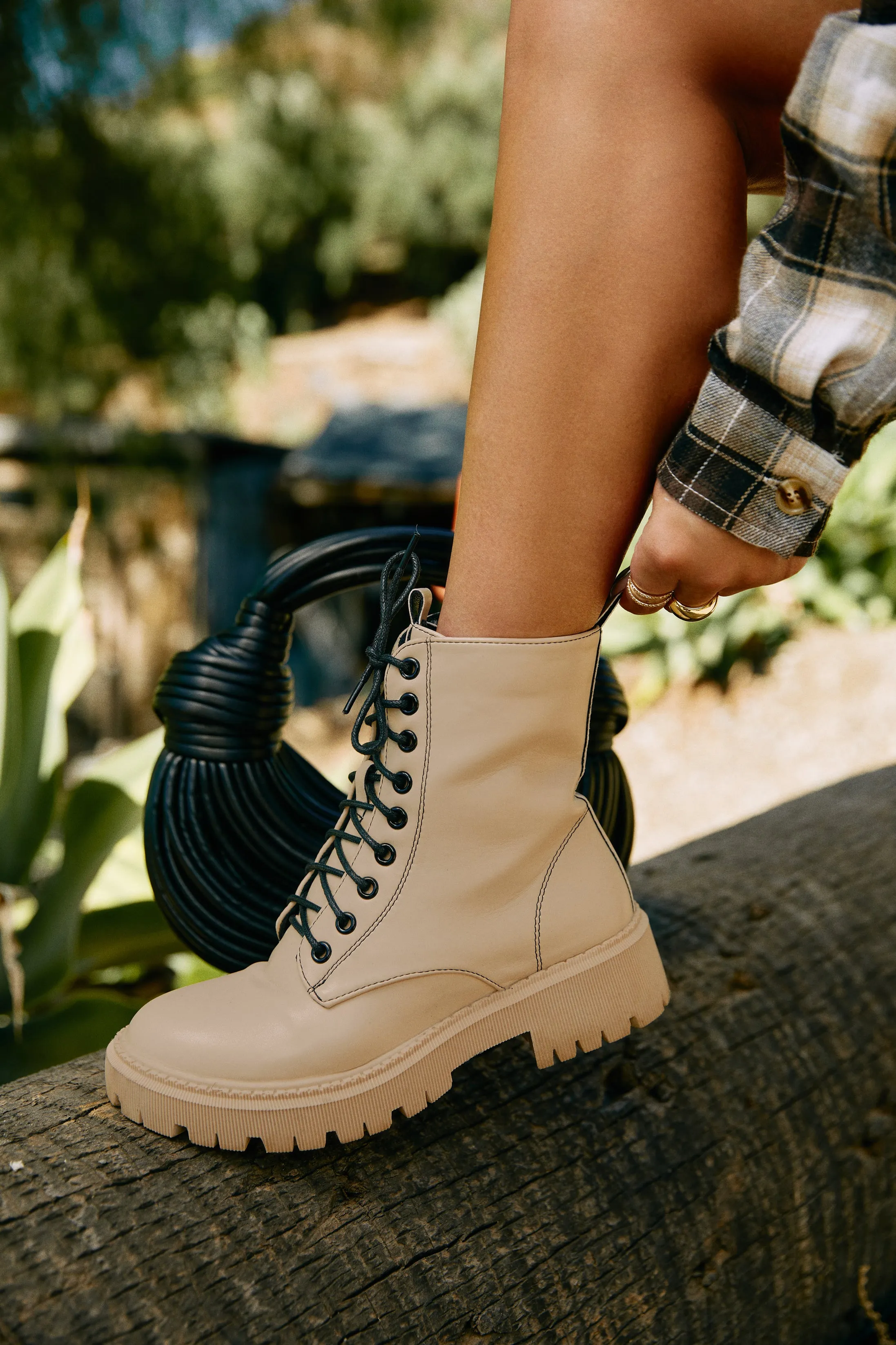Joslin Lace Up Combat Boots - Nude